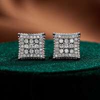 S925 Sterling Silver Rhombus Hip-hop Cubic Zirconia Stud Earrings-Set with moissanite - Gold  925 Silver