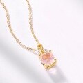 wholesale S925 Sterling Silver Gold-Plated Geometric Natural Pink Crystal Pendant Choker Necklace-0-2