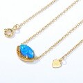 wholesale S925 sterling silver new Japanese-style luxury retro necklace with unique patterned blue opal pendant, acollarbone chain-0-3