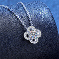 S925 Sterling Silver Moissanite Pendant Necklace, Four-Leaf Clover Design-0-0