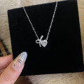 wholesale S925 Sterling Silver Bow Heart Zircon Necklace Japanese Minimalist Niche Luxury Elegant Sweet Girly Collarbone Chain-0-3