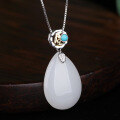 wholesale Retro court-style Hanfu jade pendant necklace with appraisal certificate, gold and silver bi-color water-drop Hetian jade pendant for women-0-5
