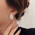 wholesale S925 Sterling Silver Geometric Textured Petal Ear Studs Women's Korean High-End Spring Summer New Unique Earrings-0-0