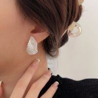 wholesale S925 Sterling Silver Geometric Textured Petal Ear Studs Women's Korean High-End Spring Summer New Unique Earrings-Sterling silver