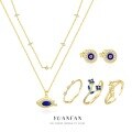 wholesale S925 Sterling Silver Evil Eye Necklace Set with French-style Flower Ring and Zircon Earrings-0-4