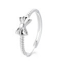 wholesale S925 Sterling Silver Simple Korean-style Bow Twist Fresh and Cute Trendy Open Adjustable Ring for Women-0-4