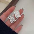 wholesale S925 Sterling Silver Geometric Wave Texture Stud Earrings for Women, Korean Minimalist Style, Versatile and Understated Earrings-0-1