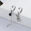 wholesale S925 Sterling Silver European and American Street Style Asymmetrical Rabbit Tassel Earrings for Women, Trendy and Versatile-0-1