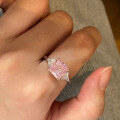 wholesale 925 Silver Zhuo Zhifan Jewelry Simple High-Imitation High-Carbon Diamond Ring Set with 10*10 Pink Diamond, Fashionable and Personalized Ring for Women-0-3