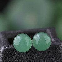 wholesale 925 Sterling Silver Inlaid 8mm Aventurine Earrings, Hanfu Qipao Vintage Style Green Bead Jade Earrings for Women-1 pair of earrings (without certificate and jewelry box)  8-9mm round beads