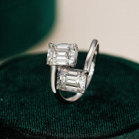 S925 Silver Moissanite Emerald-Cut Ring for Women-Setting with 2CT+2CT moissanite  US No. 9