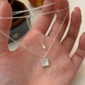 wholesale S925 Sterling Silver Geometric Quadrilateral Pendant Necklace for Women, Minimalist and Fashionable Choker Chain, Korean Style Small Luxury-0-3