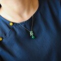 wholesale Gold-plated 925 Sterling Silver Green Chrysoprase Pendant with Cold Enamel Flower and Palace-style Ancient Jade Pendant Necklace-0-1