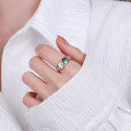 wholesale S925 Sterling Silver Retro Creative Green Zirconia Unique Statement Punk-Style Open Ring-0-2
