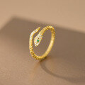 wholesale S925 Sterling Silver Fresh and Sweet Ins Style Niche Design Zodiac Animal Green Diamond Snake Ring R02795-0-0