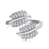 wholesale S925 Sterling Silver INS Style Viral Ring for Women, High-End Leaf Twisting Design, Niche Luxury Flower Ring-DY120959-SW-WH Opening adjustable