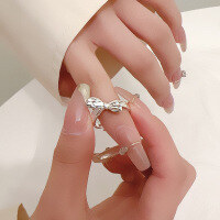 wholesale S925 Sterling Silver Bow Ring for Women, Sweet and Cute with Irregular Wrinkle Texture, Simple and Luxurious High-End Sense Ring-Bowknot silver ring/approx. 1.6g>JZ015211 sterling silver