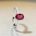 wholesale S925 Sterling Silver Pigeon Blood Red Ruby Oval-Cut Ring with High Carbon Diamonds, Minimalist and Stylish Design for Women-0-1