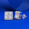 wholesale S925 Silver New 7*7 Princess Cut High Carbon Diamond Stud Earrings Drop Shipping Live-0-3