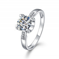S925 Silver 18K Gold Moissanite Engagement Ring for Women, Bull Head Design-50-point (simulated drill)  Adjustable opening
