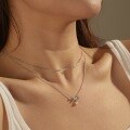 wholesale S925 Sterling Silver Cross-Border Women's Necklace, Exquisite and Sophisticated Bow Pearl Double-Layer Chain Design, Versatile Statement Piece-0-3