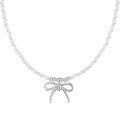 wholesale 925 Sterling Silver Korean Style Women's Pearl Bow Tie Pendant Choker Necklace, Exquisite and Sweet-0-5