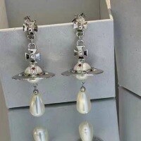 wholesale Metal material, cross-border hit pearl 3D water drop Saturn earrings for women, trendy Euro-American light luxury versatile minimalist high-end ear accessories-xb799-Saturn Pearl Tassel Earrings