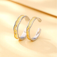 wholesale S925 Sterling Silver Sunset Golden Mountain Couple Rings Pair, Open Adjustable Unisex Minimalist Design Valentine's Day Gift-Women's
