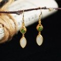 wholesale Gold-plated 925 silver with certificate Hetian jade earrings, antique design jasper marquise stone ear drops for women-0-5