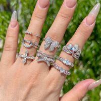 wholesale S925 Sterling Silver Cross-Border Women's Ring with Exquisite Crown, Bow, Teardrop, and Marquise Zircon Design, Light Luxury Advanced Band-White gold DY121233-SW-WH Opening adjustable