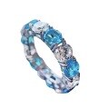 wholesale 925 Silver European and American Micro-Paved Round Diamond 5*5 Aquamarine Women's Index Finger Ring-0-4