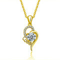 Sterling Silver Moissanite Women's Necklace with Simple Love Heart Pendant-0-5