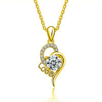 Sterling Silver Moissanite Women's Necklace with Simple Love Heart Pendant-Golden  50-point moissanite
