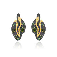 wholesale 925 Silver Italian Designer Craft Gemstone Earrings, Vintage Style High-End Natural Colored Gemstone Stud Earrings-Natural diopside earrings