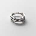 wholesale Sterling Silver S925, Thai Silver Irregular Multi-Layer Line Ring for Women, Ins Distressed Retro Style Trendy Hand Accessory R00992-0-3