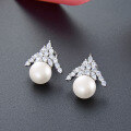 wholesale S925 Sterling Silver Korean Minimalist Creative Zircon Pearl Earrings with Diamond Accents for Women, Small Fresh Style Jewelry-0-1