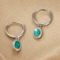 wholesale 925 Sterling Silver Earrings with Green Enamel and Opal, Vintage Luxury High-End Elegant Hoop Earrings-0-2