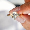 18K Gold Plated S925 Silver Moissanite Pear-shaped Halo Ring-0-2
