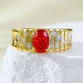 wholesale S925 Silver Gold-Plated New Live Stream 5*7 Oval Fanta Orange Ice-Cut High-Carbon Diamond Ring for Women, Little Red Book-0-5