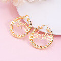 wholesale Gold-plated thick twist hip-hop exaggerated name earrings with heart for women-0-2