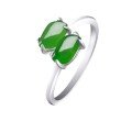 wholesale 925 Sterling Silver with Certificate Hetian Jasper Ring Fashion Minimalist Style Adjustable Leaf Gemstone Open Band Wholesale for Women-0-4