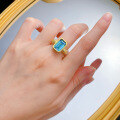wholesale S925 Silver Musing Jewelry New Aquamarine Color Ring Women's Rectangle 8*12-0-3