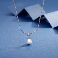 wholesale S925 Silver Ins-style Imitation Pearl Knot Necklace for Women, Minimalist and Chic, High-end Feel, Niche Collarbone Chain-XB036-white gold