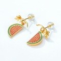 wholesale S925 silver plated with 10K gold Korean creative watermelon fruit earrings cute and fresh earrings one-piece drop shipping-0-3