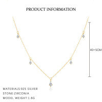 wholesale S925 Sterling Silver Waterdrop Zircon Pendant Necklace For Women, Fashion Minimalist Light Luxury Design-A3893-Gold 925 Silver