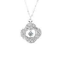 S925 Sterling Silver Four-Leaf Clover Dreamcatcher Necklace with Moissanite Pendant-Dreamy Four-Leaf Clover Necklace (White Gold)  30 Point Moissanite