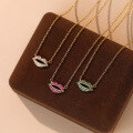 wholesale S925 Sterling Silver Exaggerated Lip Pendant With Zircon Necklace For Women-0-6