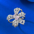 wholesale S925 Sterling Silver Luxury Pave-Set Vintage Pink Diamond Ring with New Bow-Shaped Simulated High-Carbon Diamonds-0-2