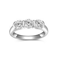 wholesale Silver Plated Gold, 50mm Round Moissanite Three-Stone Minimalist Ring for Women, Versatile Ins Style-White Gold (0.5c*3t)  US size 7.5