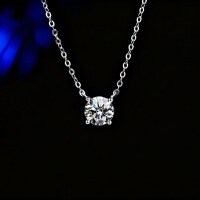 925 Sterling Silver 1-Carat D-Grade Moissanite Nose Stud Diamond Necklace, Women's Fashion Pendant-18K gold, one carat, with GRA certificate; 925 silver [lip chain, four prongs]